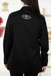 Prodotto con tessuto Lycra di cotone - Camicia - Dettagli floreali - Produttore di abbigliamento femminile - 20248 | Tessuto reale - Thumbnail