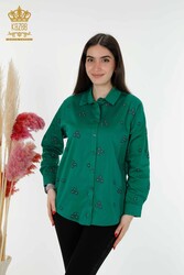 Camicie in tessuto Lycra di cotone con ricamo floreale Produttore di abbigliamento femminile - 20350 | Tessuto reale - Thumbnail