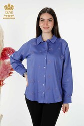 Camicie in tessuto Lycra di cotone con ricamo floreale Produttore di abbigliamento femminile - 20350 | Tessuto reale - Thumbnail