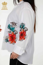 Realizzata con tessuto di cotone Lycra Camicia - Pietra ricamata - Colorato Motivo floreale - Abbigliamento donna - 20223 | Tessuto reale - Thumbnail