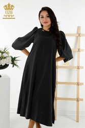 Dress Produced with Cotton Lycra Fabric Balloon Sleeve Women's Clothing - 20329 | Real Textile - Thumbnail