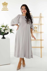 Dress Produced with Cotton Lycra Fabric Balloon Sleeve Women's Clothing - 20329 | Real Textile - Thumbnail