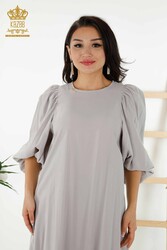 Dress Produced with Cotton Lycra Fabric Balloon Sleeve Women's Clothing - 20329 | Real Textile - Thumbnail