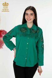 Shirts Made of Cotton Lycra Fabric with Flower Embroidery Women's Clothing Manufacturer - 20253 | Real Textile - Thumbnail