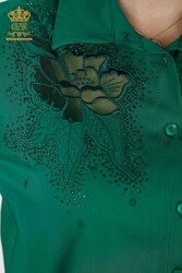 Shirts Made of Cotton Lycra Fabric with Flower Embroidery Women's Clothing Manufacturer - 20253 | Real Textile - Thumbnail