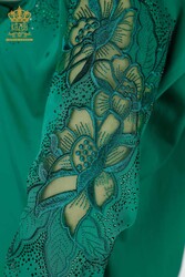 Shirts Made of Cotton Lycra Fabric with Flower Embroidery Women's Clothing Manufacturer - 20253 | Real Textile - Thumbnail