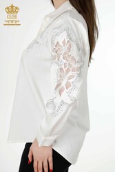 Shirts Made of Cotton Lycra Fabric with Flower Embroidery Women's Clothing Manufacturer - 20253 | Real Textile - Thumbnail