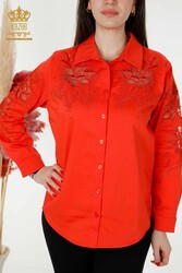 Shirts Made of Cotton Lycra Fabric with Flower Embroidery Women's Clothing Manufacturer - 20253 | Real Textile - Thumbnail