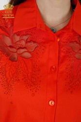 Shirts Made of Cotton Lycra Fabric with Flower Embroidery Women's Clothing Manufacturer - 20253 | Real Textile - Thumbnail