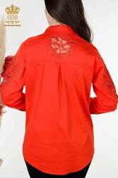 Shirts Made of Cotton Lycra Fabric with Flower Embroidery Women's Clothing Manufacturer - 20253 | Real Textile - Thumbnail