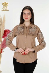 Shirts Made of Cotton Lycra Fabric with Flower Embroidery Women's Clothing Manufacturer - 20253 | Real Textile - Thumbnail