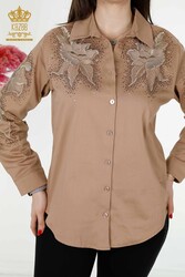 Shirts Made of Cotton Lycra Fabric with Flower Embroidery Women's Clothing Manufacturer - 20253 | Real Textile - Thumbnail