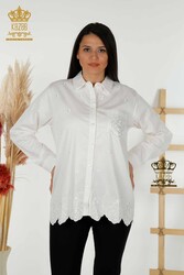 Shirts Made of Cotton Lycra Fabric with Flower Embroidery Women's Clothing Manufacturer - 20412 | Real Textile - Thumbnail