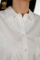 Shirts Made of Cotton Lycra Fabric with Flower Embroidery Women's Clothing Manufacturer - 20412 | Real Textile - Thumbnail