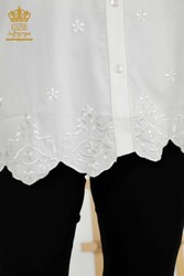 Shirts Made of Cotton Lycra Fabric with Flower Embroidery Women's Clothing Manufacturer - 20412 | Real Textile - Thumbnail