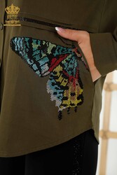 Shirt Butterfly Patterned Women's Clothing Manufacturer with Cotton Lycra Fabric - 20235 | Real Textile - Thumbnail