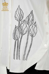 Shirt Made of Cotton Lycra Fabric Flower Patterned Crystal Stone Embroidered Women's Clothing - 20297 | Real Textile - Thumbnail