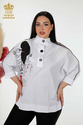 Shirt Half Buttoned Women's Clothing Manufacturer with Cotton Lycra Fabric - 20307 | Real Textile - Thumbnail