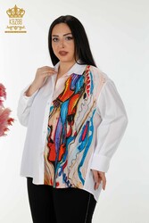 Shirt Patterned Women's Clothing Produced with Cotton Lycra Fabric - 20224 | Real Textile - Thumbnail