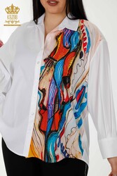 Shirt Patterned Women's Clothing Produced with Cotton Lycra Fabric - 20224 | Real Textile - Thumbnail