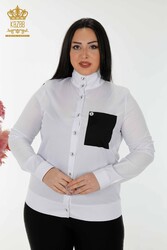 Shirt Pocket Detailed Women's Clothing Produced with Cotton Lycra Fabric - 20309 | Real Textile - Thumbnail