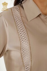 Shirt Sleeve Detailed Women's Clothing Produced with Cotton Lycra Fabric - 20247 | Real Textile - Thumbnail