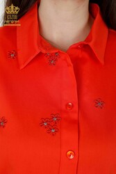 Shirts Made of Cotton Lycra Fabric with Flower Embroidery Women's Clothing Manufacturer - 20350 | Real Textile - Thumbnail