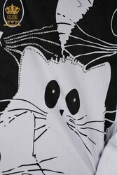 Produced with Cotton Lycra Fabric - Shirt - Cat Pattern - Stone Embroidered - Women's Clothing - 20318 | Real Textile - Thumbnail