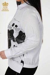 Produced with Cotton Lycra Fabric - Shirt - Cat Pattern - Stone Embroidered - Women's Clothing - 20318 | Real Textile - Thumbnail