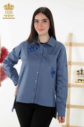 Produced with Cotton Lycra Fabric Shirt - Flower Detailed - Women's Clothing Manufacturer - 20248 | Real Textile - Thumbnail