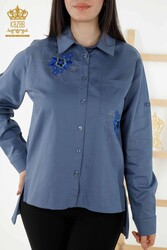 Produced with Cotton Lycra Fabric Shirt - Flower Detailed - Women's Clothing Manufacturer - 20248 | Real Textile - Thumbnail