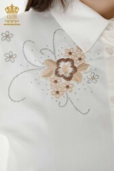 Produced with Cotton Lycra Fabric Shirt - Flower Detailed - Women's Clothing Manufacturer - 20248 | Real Textile - Thumbnail