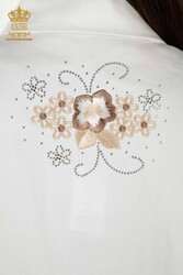 Produced with Cotton Lycra Fabric Shirt - Flower Detailed - Women's Clothing Manufacturer - 20248 | Real Textile - Thumbnail