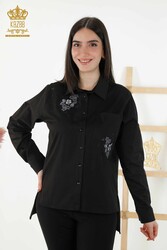 Produced with Cotton Lycra Fabric Shirt - Flower Detailed - Women's Clothing Manufacturer - 20248 | Real Textile - Thumbnail