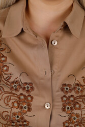 Made with Cotton Lycra Fabric - Shirt - Flower Embroidered - Stone Embroidered - Women's Clothing - 20395 | Real Textile - Thumbnail