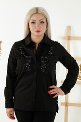 Made with Cotton Lycra Fabric - Shirt - Flower Embroidered - Stone Embroidered - Women's Clothing - 20395 | Real Textile - Thumbnail