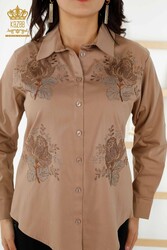 Shirt Produced with Cotton Lycra Fabric Rose Patterned Women's Clothing Manufacturer - 20243 | Real Textile - Thumbnail