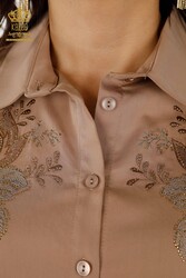 Shirt Produced with Cotton Lycra Fabric Rose Patterned Women's Clothing Manufacturer - 20243 | Real Textile - Thumbnail