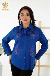 Shirt Produced with Cotton Lycra Fabric Rose Patterned Women's Clothing Manufacturer - 20243 | Real Textile - Thumbnail