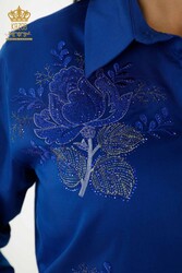 Shirt Produced with Cotton Lycra Fabric Rose Patterned Women's Clothing Manufacturer - 20243 | Real Textile - Thumbnail