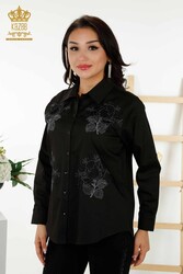 Shirt Produced with Cotton Lycra Fabric Rose Patterned Women's Clothing Manufacturer - 20243 | Real Textile - Thumbnail