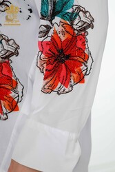 Made with Cotton Lycra Fabric Shirt - Stone Embroidered - Colorful Floral Pattern - Women's Clothing - 20223 | Real Textile - Thumbnail