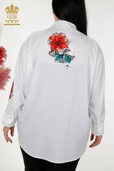 Made with Cotton Lycra Fabric Shirt - Stone Embroidered - Colorful Floral Pattern - Women's Clothing - 20223 | Real Textile - Thumbnail