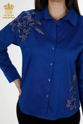 Produced with Cotton Lycra Fabric Shirt - Stone Embroidered - Women's Clothing Manufacturer - 20252 | Real Textile - Thumbnail