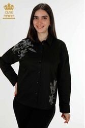 Produced with Cotton Lycra Fabric Shirt - Stone Embroidered - Women's Clothing Manufacturer - 20252 | Real Textile - Thumbnail