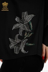 Produced with Cotton Lycra Fabric Shirt - Stone Embroidered - Women's Clothing Manufacturer - 20252 | Real Textile - Thumbnail