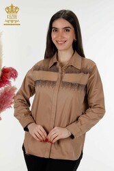 Produced with Cotton Lycra Fabric Shirt - Tulle Detailed - Women's Clothing Manufacturer - 20250 | Real Textile - Thumbnail