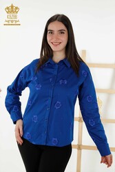 Produced with Cotton Lycra Fabric Shirt - Floral Pattern - Women's Clothing Manufacturer - 20394 | Real Textile - Thumbnail