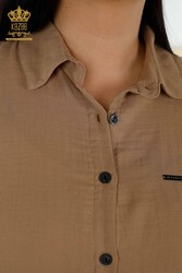 پیراهن دکمه سرآستین تولید کننده پوشاک زنانه دقیق با پارچه لاکرا پنبه ای - 20403 | نساجی واقعی - Thumbnail