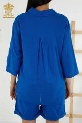 ست پیراهن شلوارک تولید شده با جیب پارچه لاکرا نخی تولیدی پوشاک زنانه - 20401 | نساجی واقعی - Thumbnail